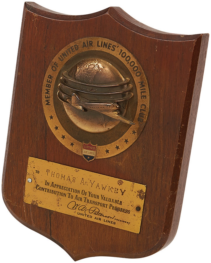 Boston Sports - 1940s Tom Yawkey United Airlines Plaque from Fenway Park