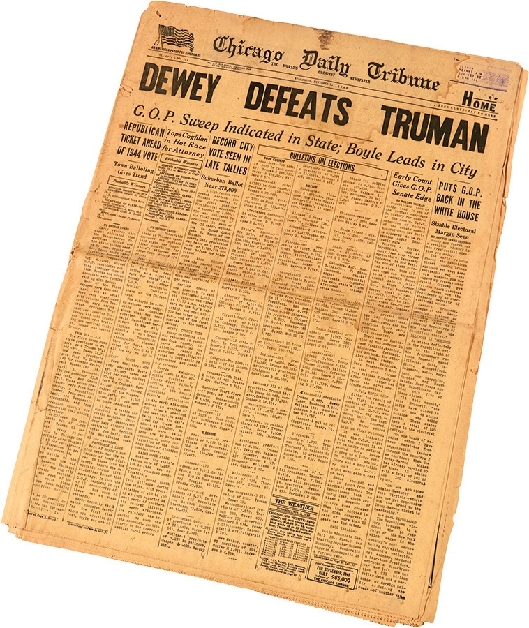 Rock And Pop Culture - 1948 "Dewey Defeats Truman" Newspaper