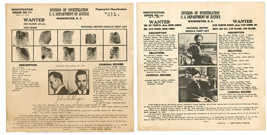Rock And Pop Culture - John Dillinger and Bonnie & Clyde Wanted Posters (2)