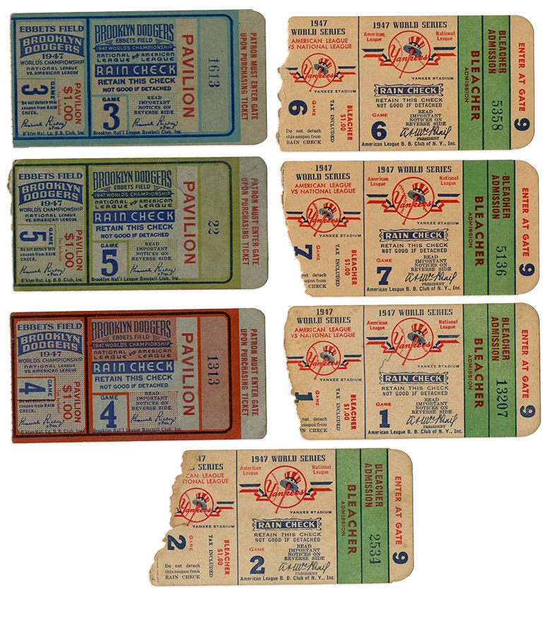 Tickets, Publications & Pins - Complete Set of 1947 World Series Ticket Stubs (7)