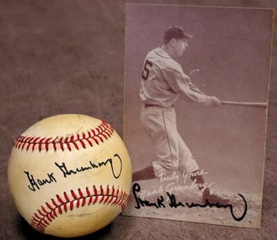 Sports Autographs - Hank Greenberg Signed Baseball & Exhibit Card