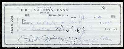 Sports Autographs - Ty Cobb  &Pete Rose Signed Check