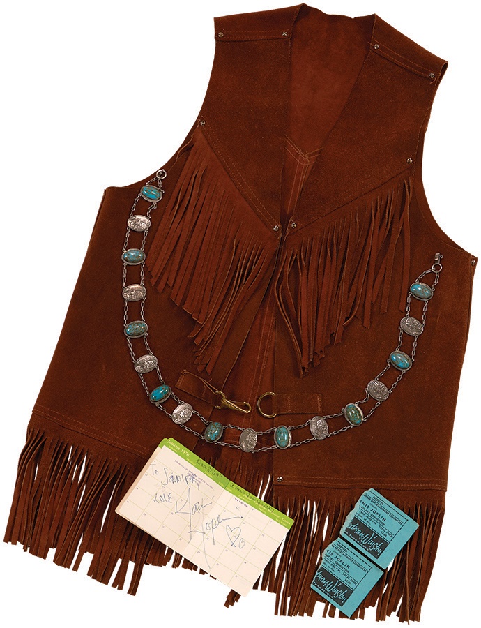 - Janis Joplin Fringed Suede Vest, Art Nouveau Coin Belt, Signed Book and Ticket Stubs From That Day!