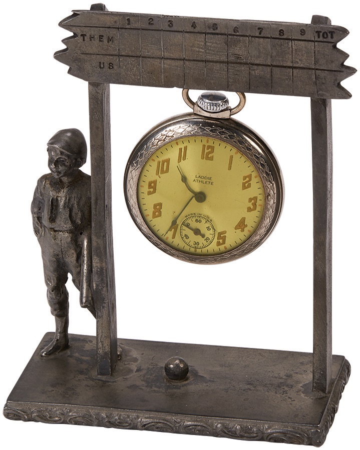 - 1880's Meriden Silver Baseball Pocket Watch Stand with Baseball Watch