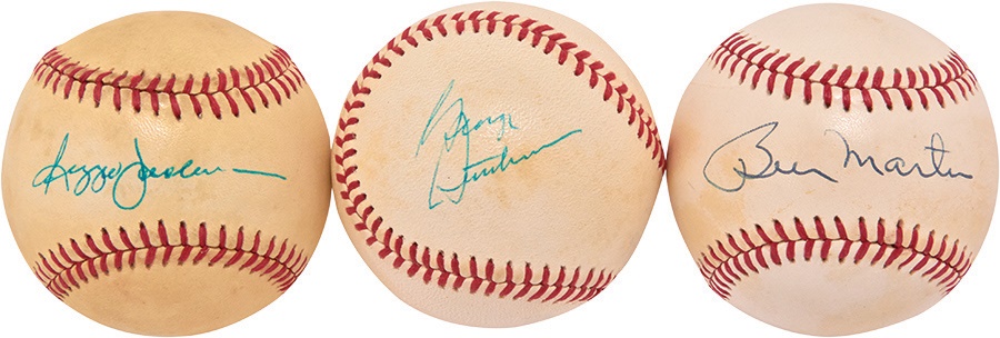 NY Yankees, Giants & Mets - George Steinbrenner, Billy Martin, & Reggie Jackson Signed Baseballs (3)