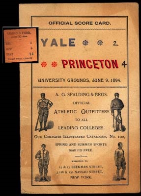 Sports Autographs - 1894 Yale vs. Princeton Baseball Program & Stub