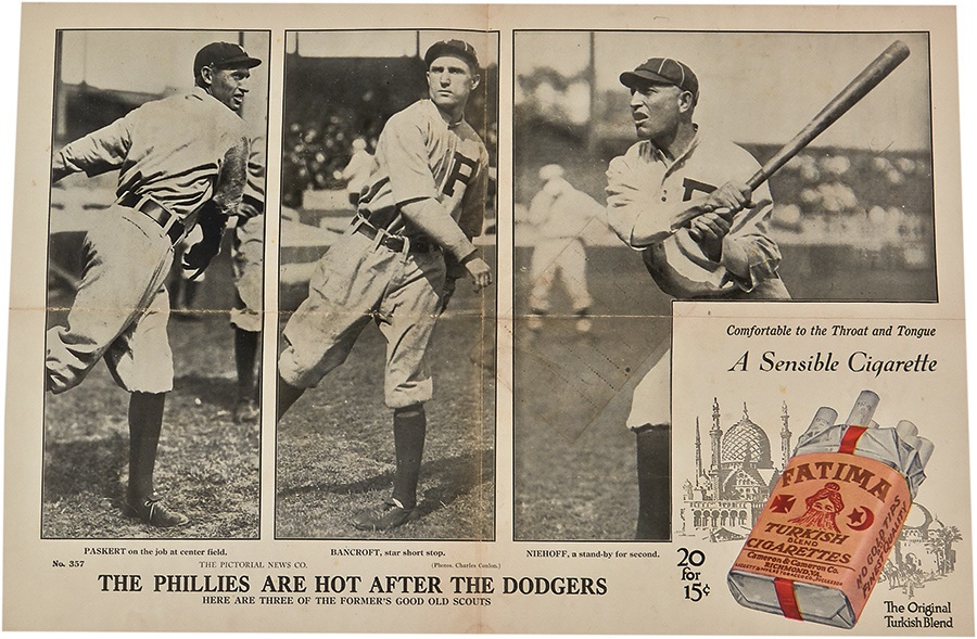 1915-16 Fatima Baseball Posters - Dave Bancroft & 1916 Philadelphia Phillies Fatima Advertising Sign