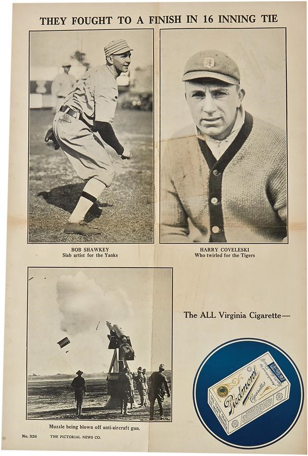 1915-16 Fatima Baseball Posters - 1916 Shawkey & Covaleski 16 Inning Tie Piedmont Cigarettes Poster