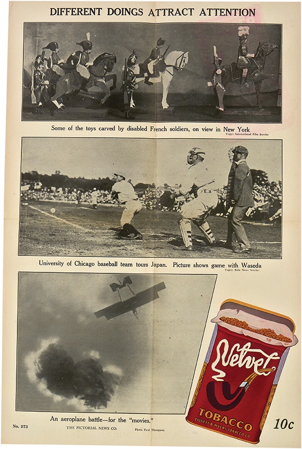 1915-16 Fatima Baseball Posters - 1916 Baseball Tour of Japan Velvet Cigarettes Poster