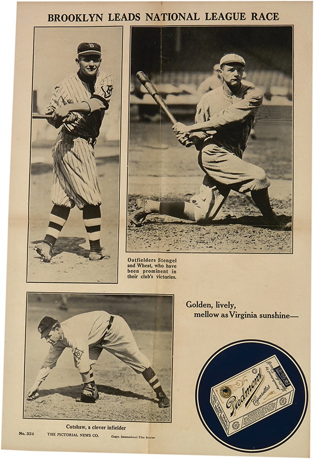 1915-16 Fatima Baseball Posters - 1916 Casey Stengel & Zack Wheat Piedmont Cigarettes Poster