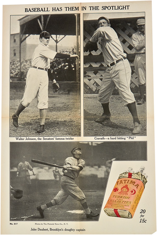 1915-16 Fatima Baseball Posters - Walter Johnson & Jake Daubert Fatima Cigarettes Poster