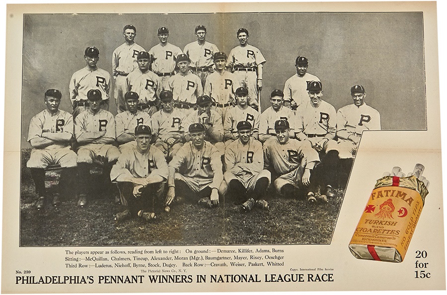 1915-16 Fatima Baseball Posters - 1915 National League Champion Philadelphia Phillies Fatima Cigarettes Poster