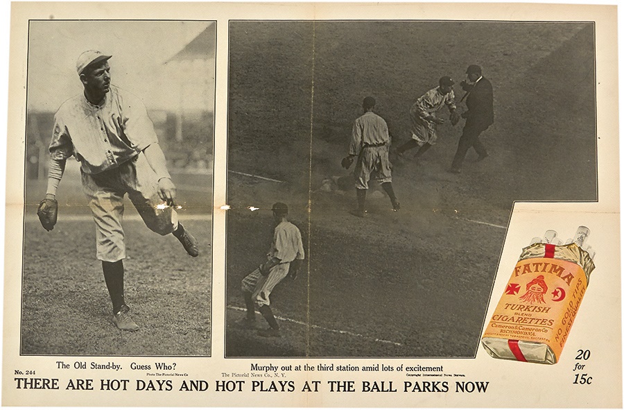 1915-16 Fatima Baseball Posters - 1916 Christy Mathewson Fatima Cigarettes Advertising Poster