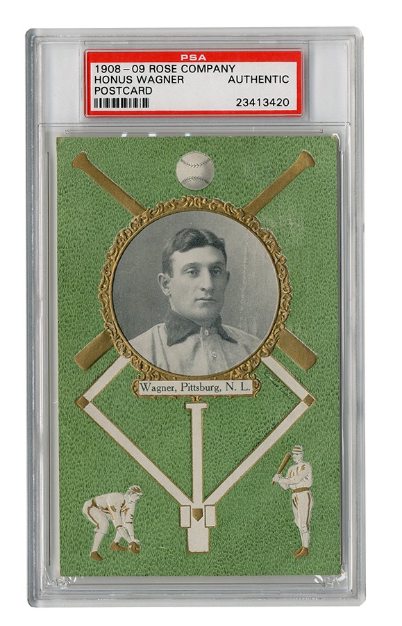 - 1908 Honus Wagner PC760 Rose Postcard with "Greenfield's Chocolates" Advertising Back - Only One Known!