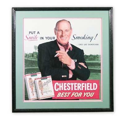 The Ivy League And Collegiate Program Archive - 1950's Leo Durocher Chesterfield Advertising Sign (26x28" framed)
