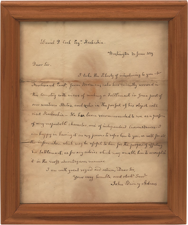 - 1819 John Quincy Adams Signed Handwritten Letter