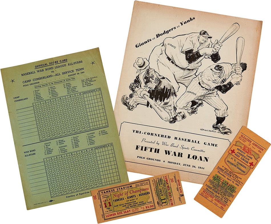 Tickets, Publications & Pins - Brooklyn Dodgers Benefit Game Programs and Tickets (4) ex-Sal Larocca