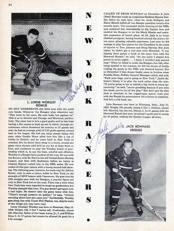 - 1959 New York Rangers Team Signed Program