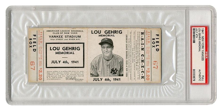 Tickets, Publications & Pins - Lou Gehrig Memorial Unused Ticket