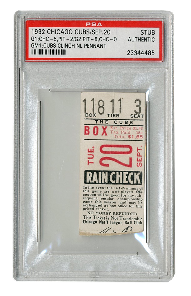Tickets, Publications & Pins - 1932 Chicago Cubs Clinch Pennant Ticket Stub