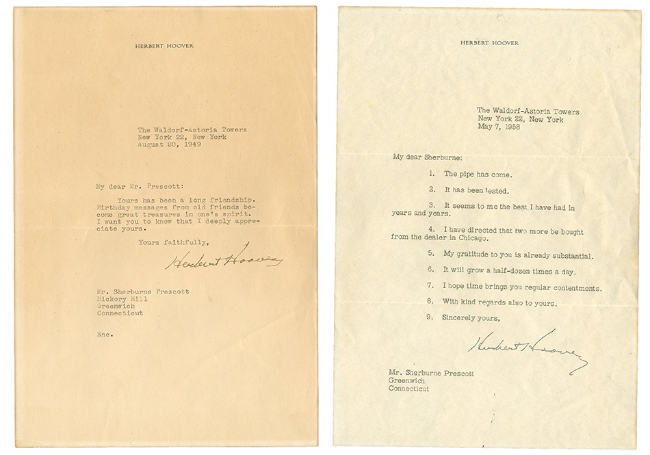 - Herbert Hoover & J. Edgar Hoover Letters to Sherburne Prescott (4)