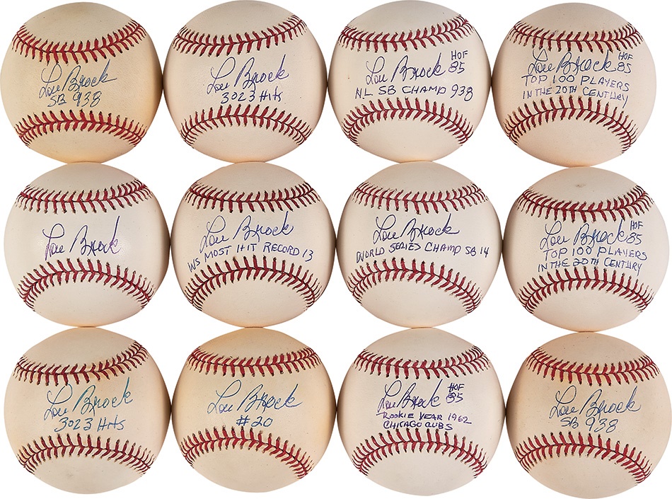 - Large Collection of Lou Brock Single Signed Baseballs with Notations (84)