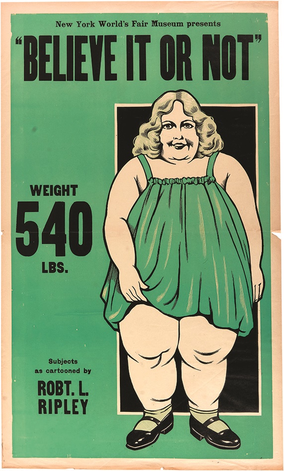 - 1939 Ripley's "Believe It Or Not" Fat Lady Side Show Poster