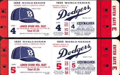 Dodgers - 1955 Ebbets Field World Series Full Tickets (2)
