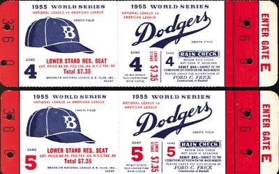 1955 Ebbets Field World Series Full Tickets (2)