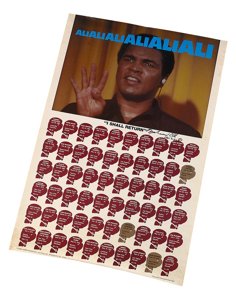 - Muhammad Ali "I Shall Return" Poster Vintage Signed For His Final Fight