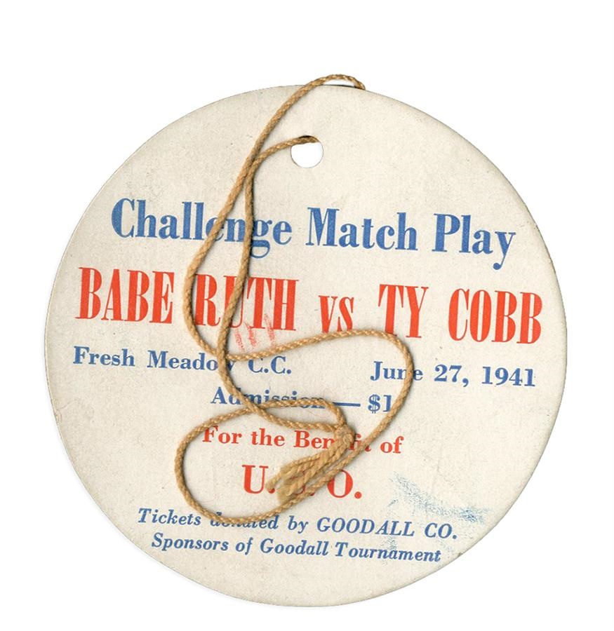 Tickets, Publications & Pins - 1941 Babe Ruth vs. Ty Cobb Golf Match Ticket
