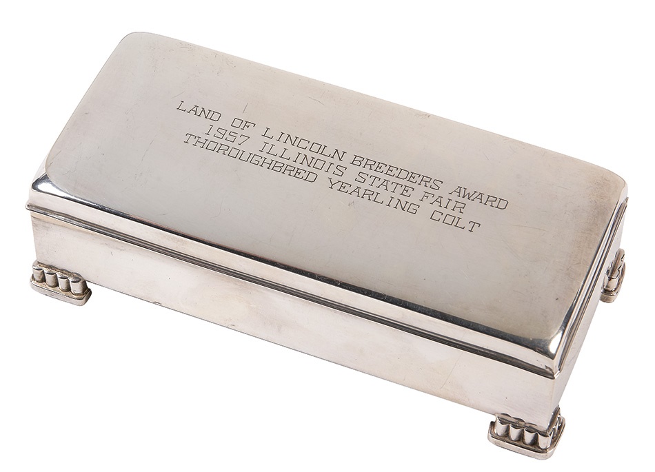 - 1957 Land of Lincoln Breeders Award Sterling Silver Cigarette Box