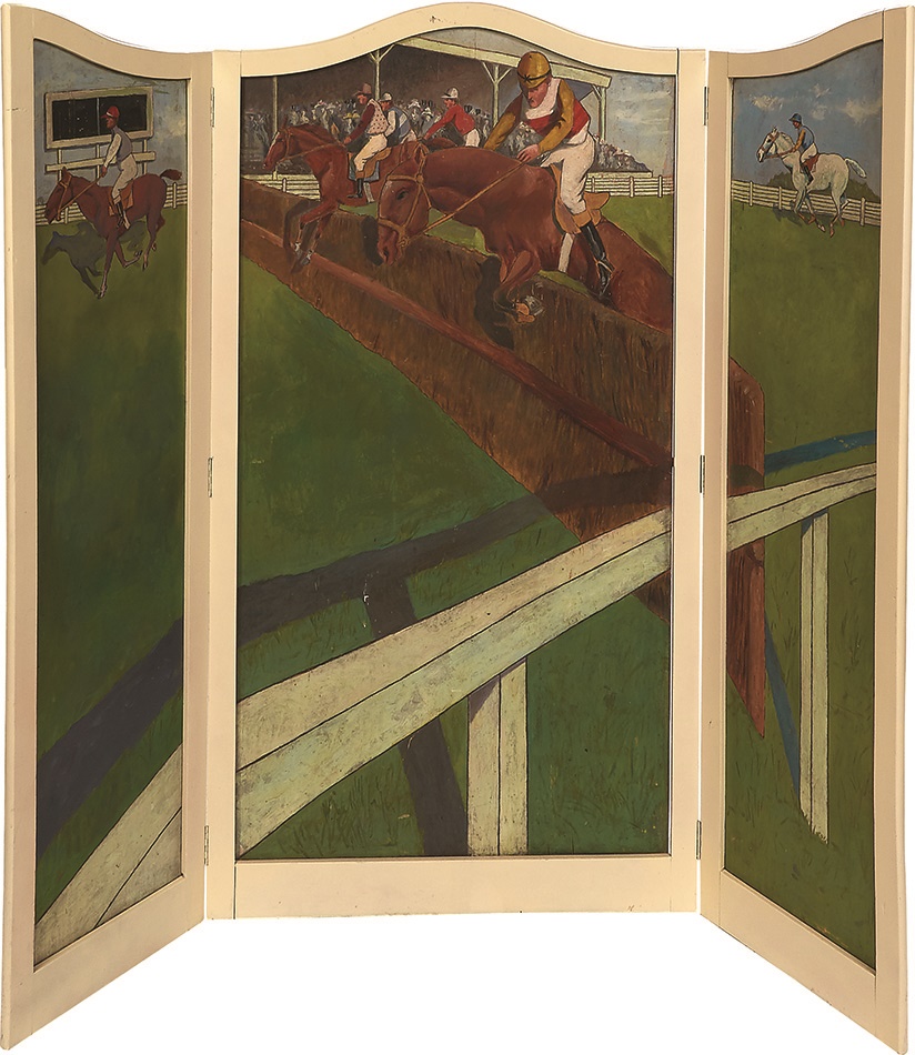 - 1930s WPA-Style Steeplechase Three-Panel Dressing Screen