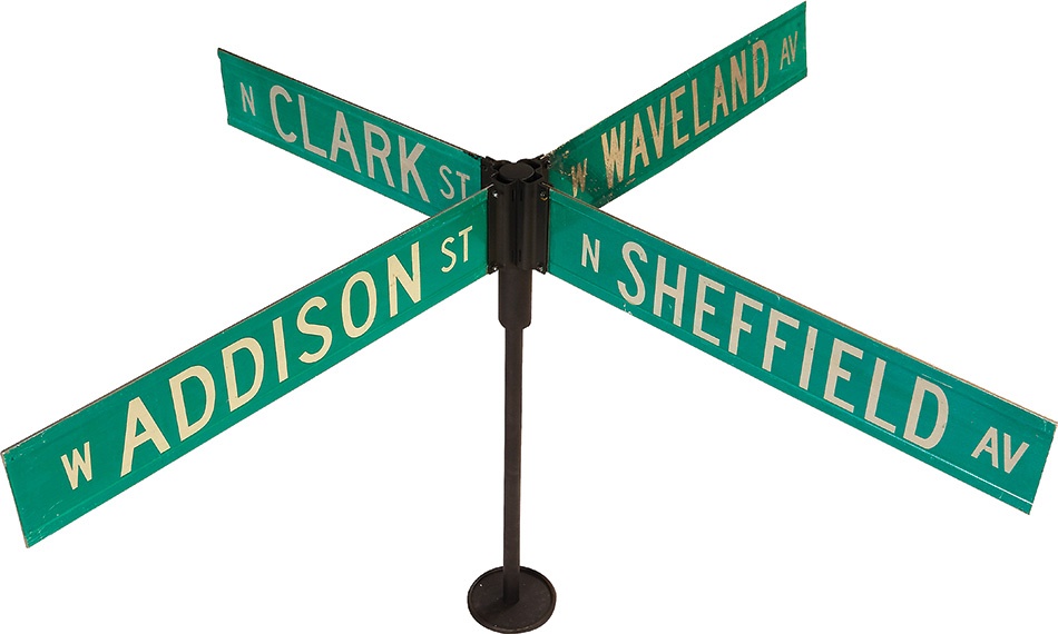 Stadium Artifacts - Intersecting Set of Four Original Wrigley Field Street Signs
