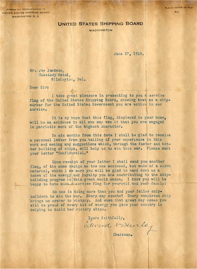 The Joe Jackson Family Scrapbook - 1918 Joe Jackson WWI Service Letter & Draft Card (2)