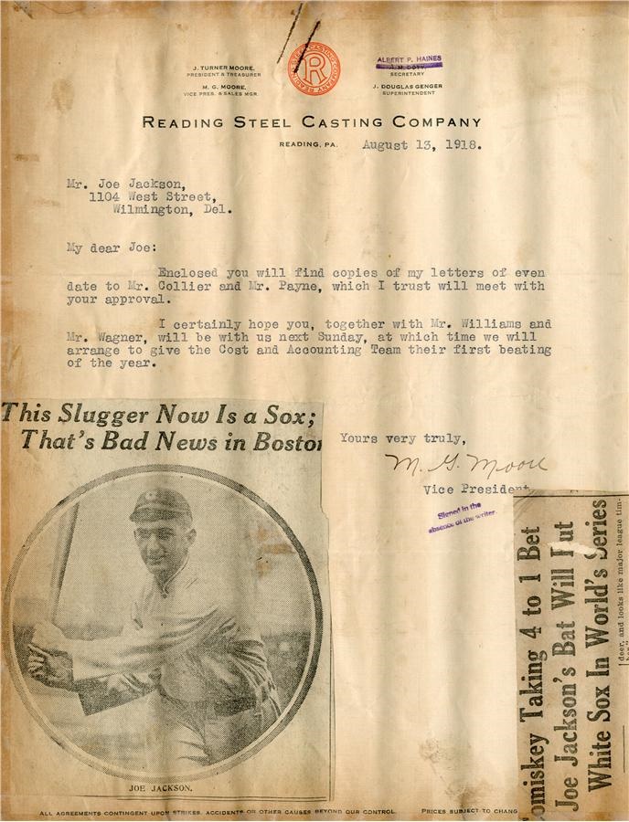 - 1918 Joe Jackson "Mr. Wagner" Letter
