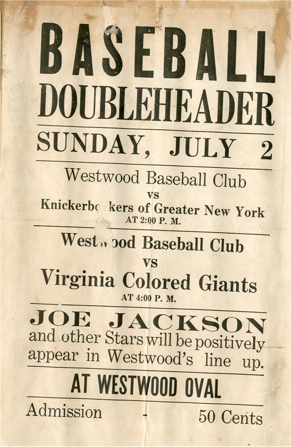 The Joe Jackson Family Scrapbook - 1922 Joe Jackson Negro Baseball Broadside