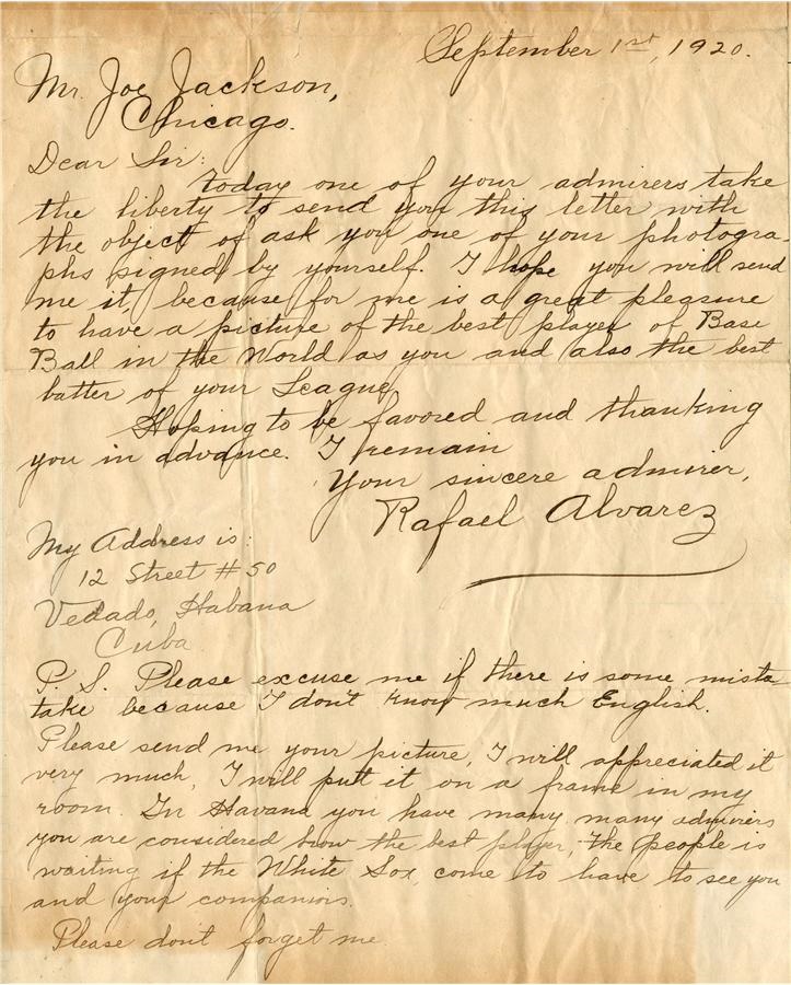 - 1920 Joe Jackson Cuban Letter Asking For Signed Photo