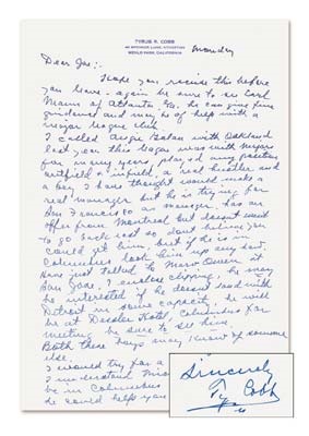 Ty Cobb - 1951 Ty Cobb Handwritten Letter