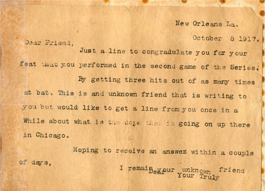 - 1917 World Series Gambling Letter