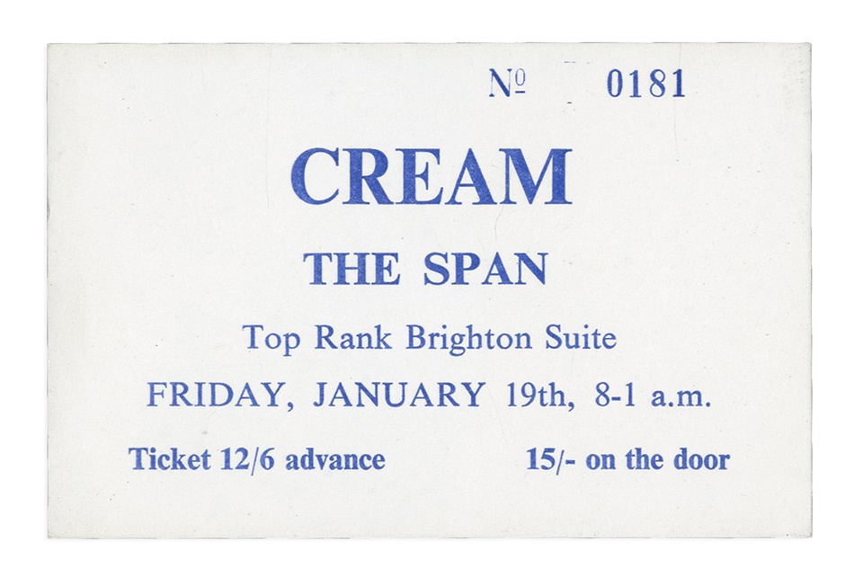 - 1968 Cream Unused Concert Ticket