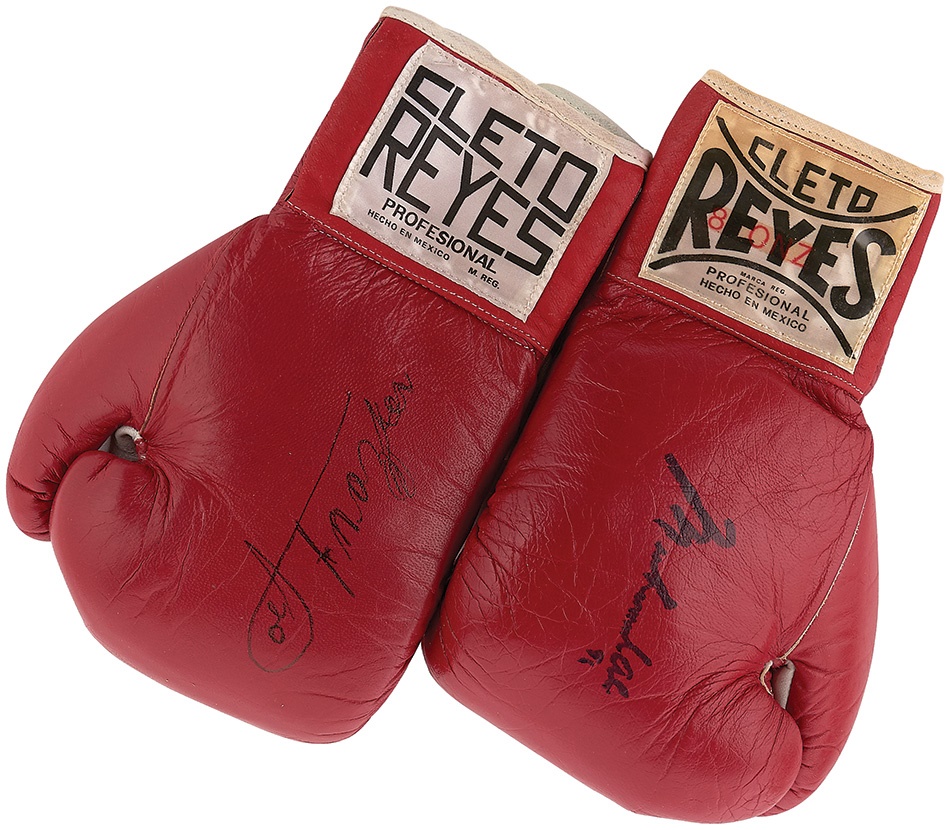 The Butch Lewis Collection - Michael Spinks Fight Worn Gloves Signed By Muhammad Ali & Joe Frazier For Butch Lewis