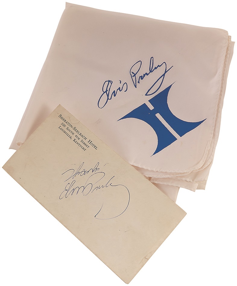- Elvis Presley Worn Scarf and Signed Hotel Envelope