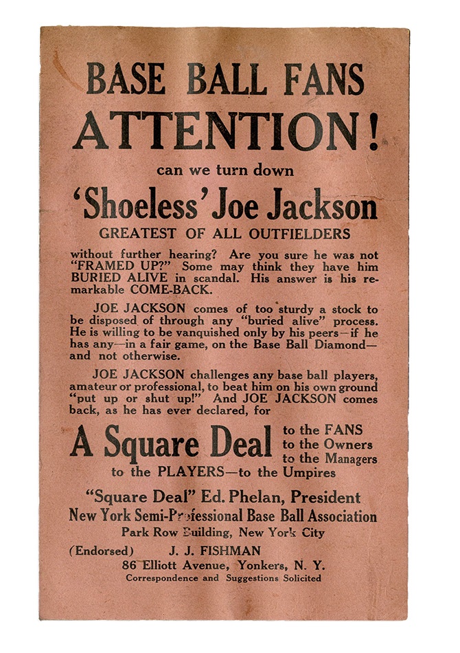The Joe Jackson Family Scrapbook - Circa 1922 Joe Jackson Is Innocent Broadside