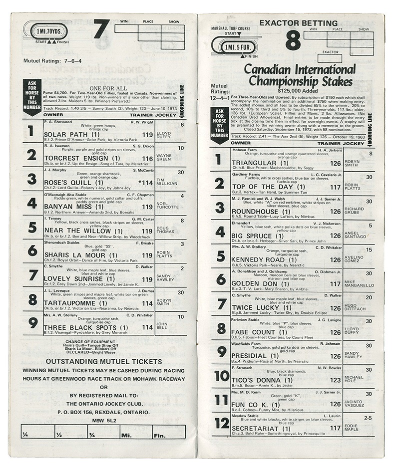 - Secretariat Last Race Program and $2 Win Ticket