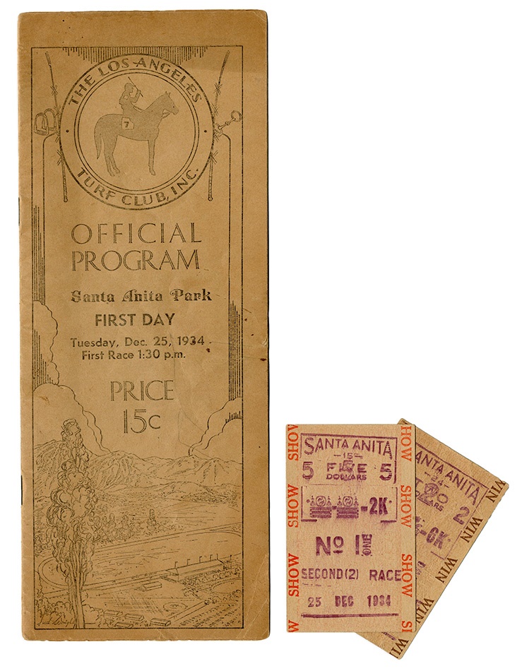 - 1934 Opening of Santa Anita Park Program & Betting Tickets