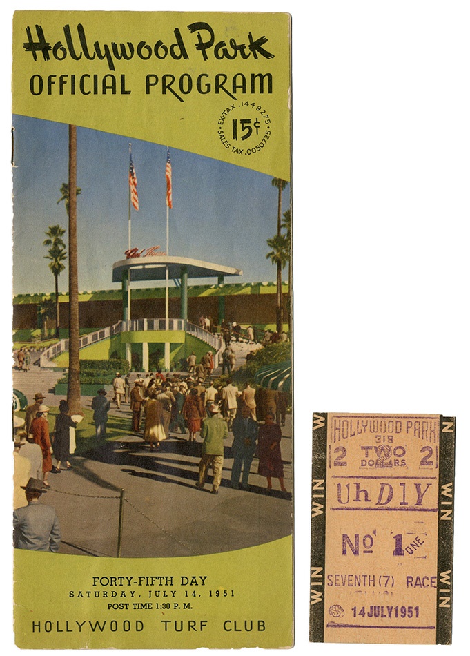 Horse Racing - 1951 Citation Last Race Program and Win Ticket