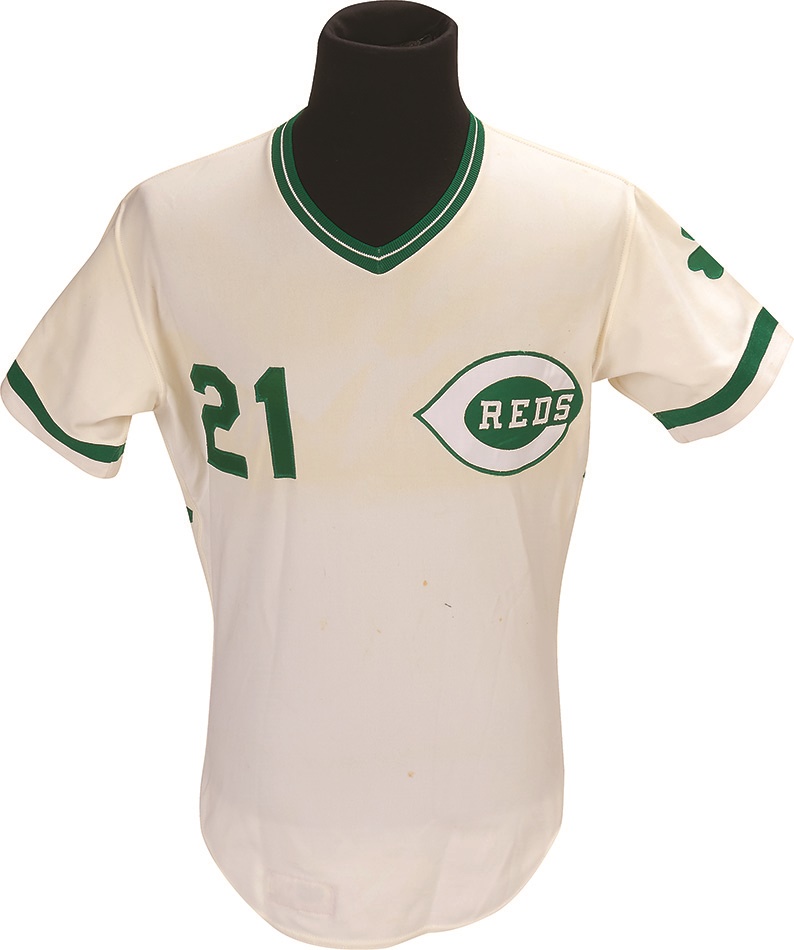 Clemente and Pittsburgh Pirates - 1978 Cincinnati Reds St. Patricks Day Game Worn Jersey with Roberto Clemente "21" Tribute