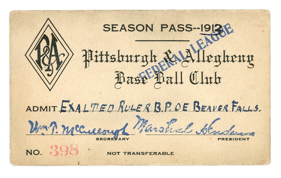 Tickets, Publications & Pins - Pittsburgh Federal League Baseball Pass