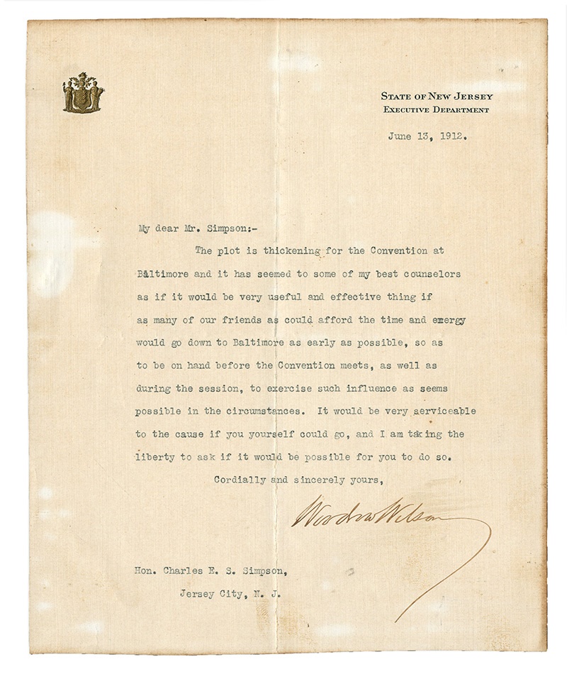 - 1912 Woodrow Wilson Letter